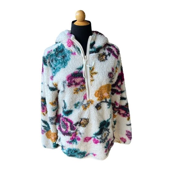 ANTHROPOLOGIE Rosemarie Hooded Sherpa Jacket Teddy Sweater Floral XS - Picture 7 of 12